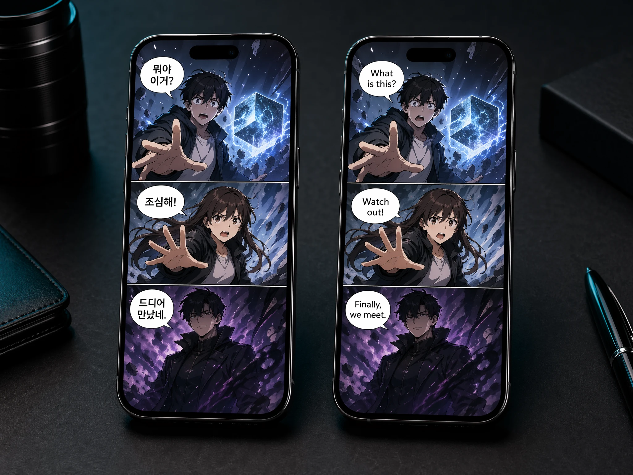 Vertical webtoon being translated with color preservation